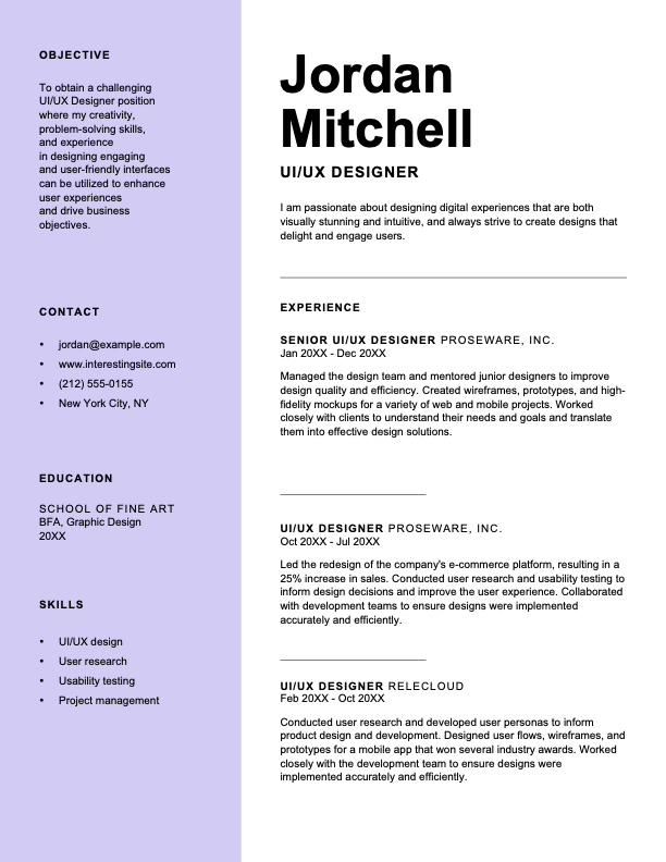 Color block UIUX designer resume